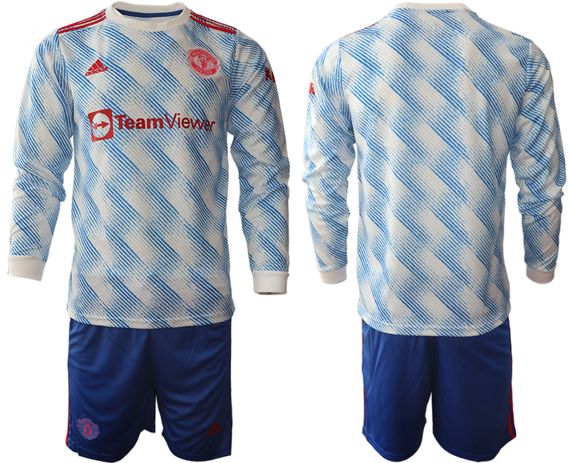 Men 2021-2022 Club Manchester united away blue Long Sleeve blank Soccer Jersey